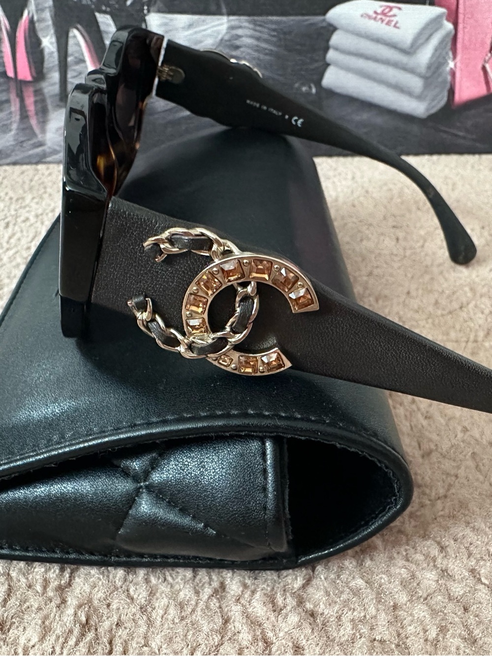 CHANEL 💎💎 Tortoise Sunglasses 5454QB Crystal Baguette Chain CC
